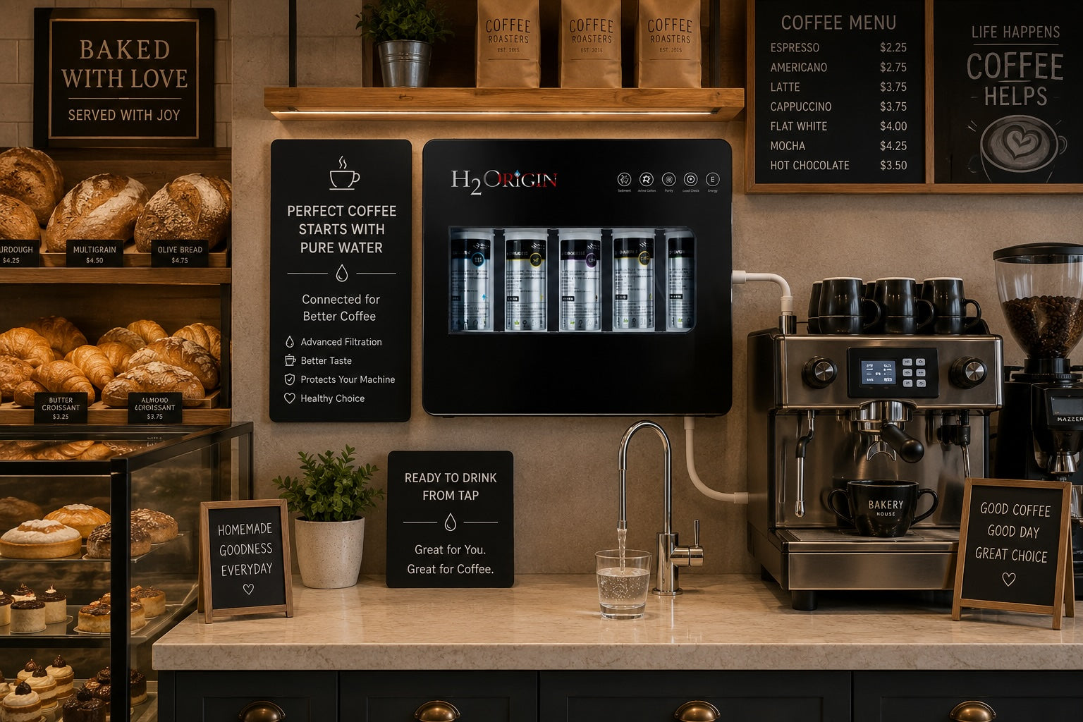 Coffee machine connected with filtered water