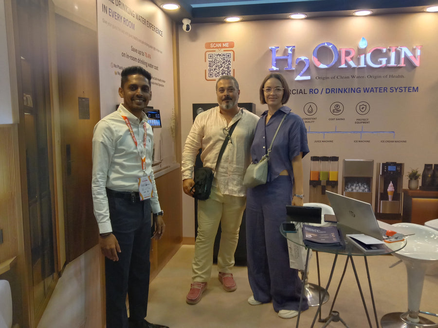 H2O Origin water filtration system and dispenser at a hotel show or client site in Sri Lanka