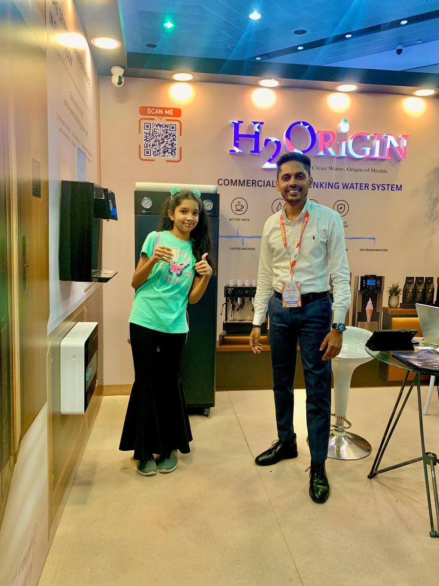 H2O Origin water filtration system and dispenser at a hotel show or client site in Sri Lanka