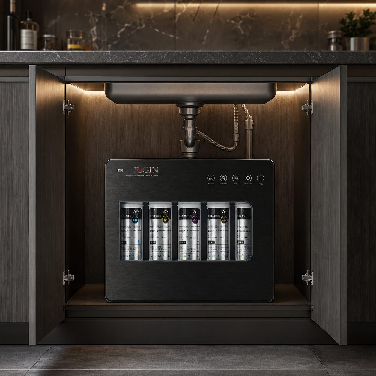 Cabinet or under-sink H2O Origin filter installation