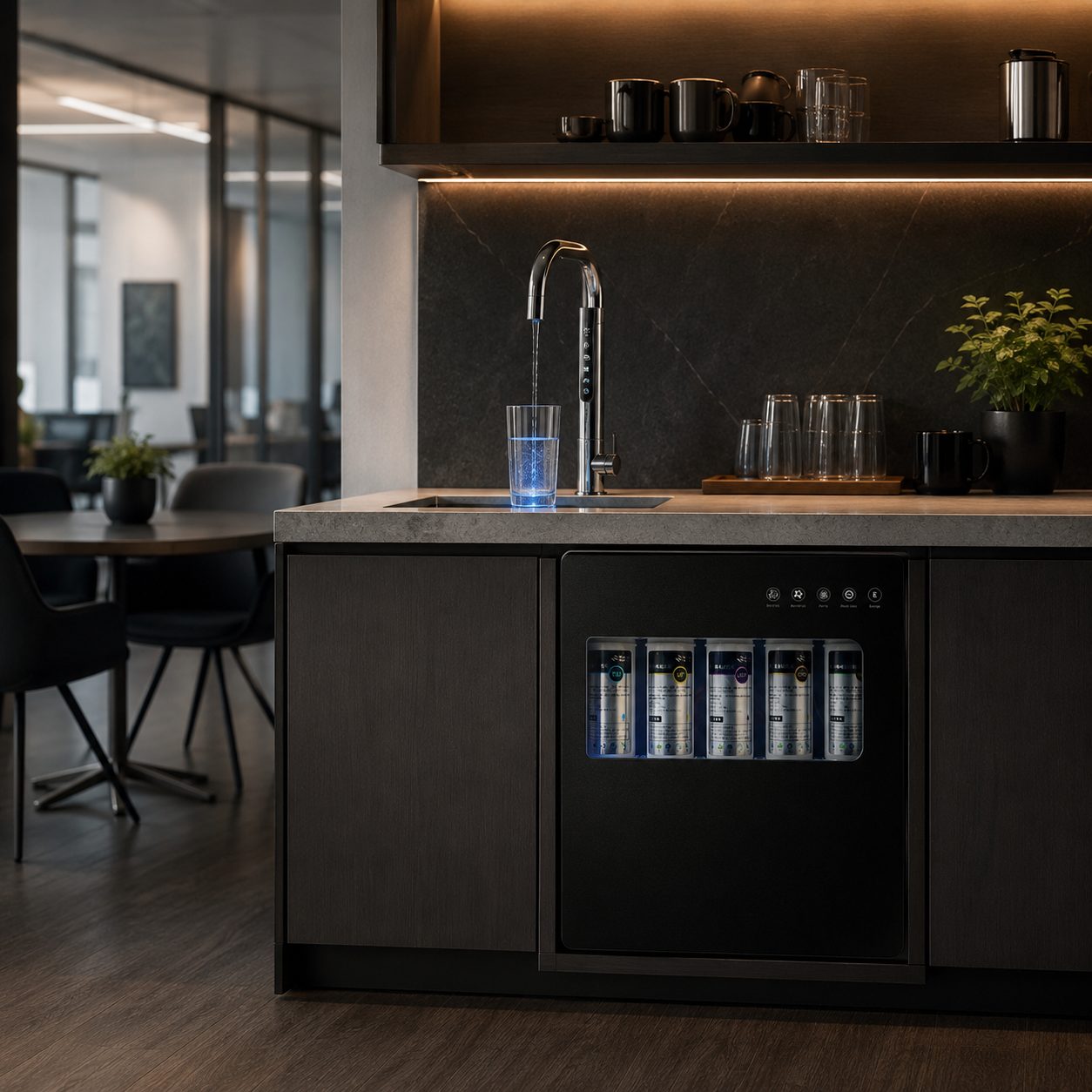 H2O Origin dispenser in a modern office pantry