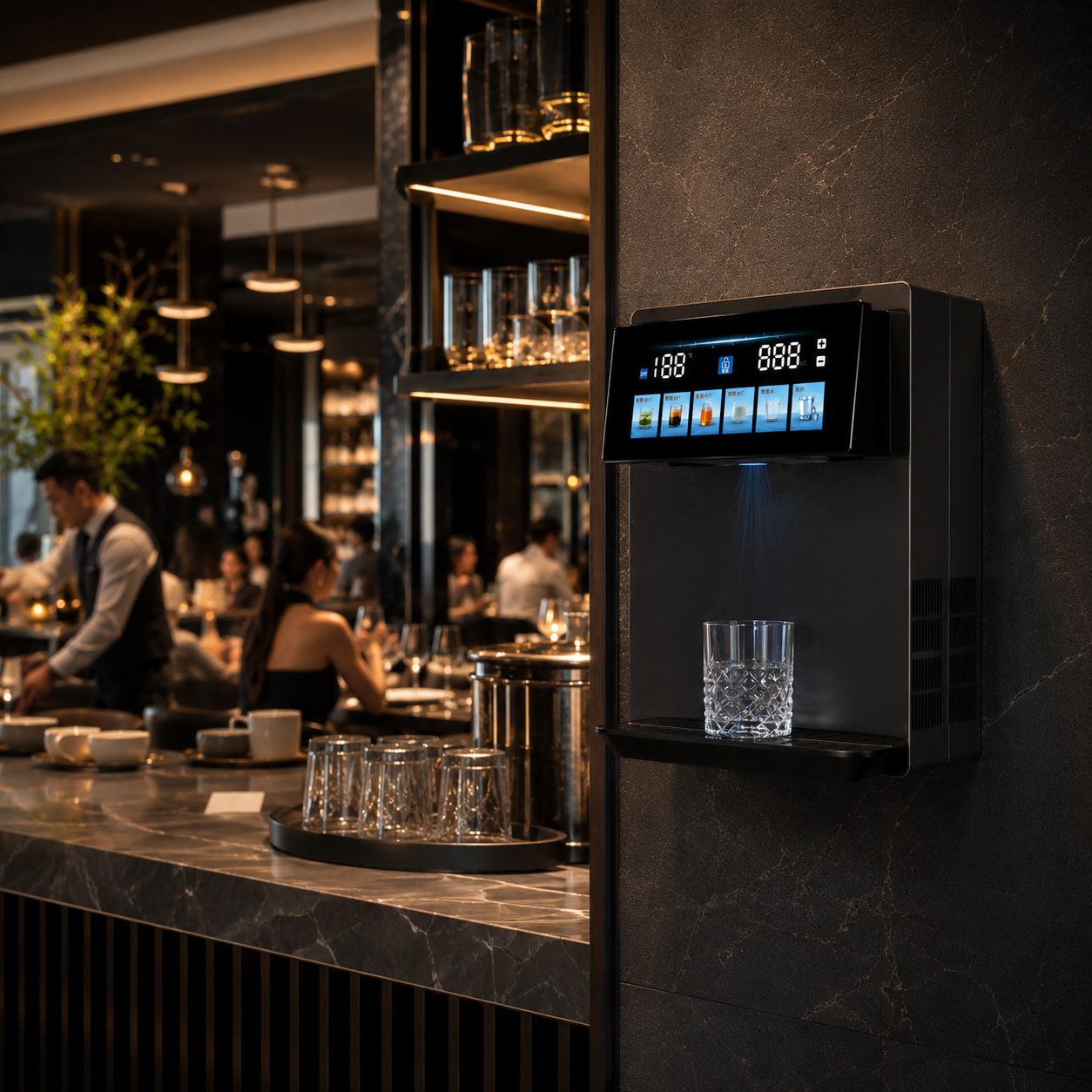 H2O Origin dispenser at a restaurant service point