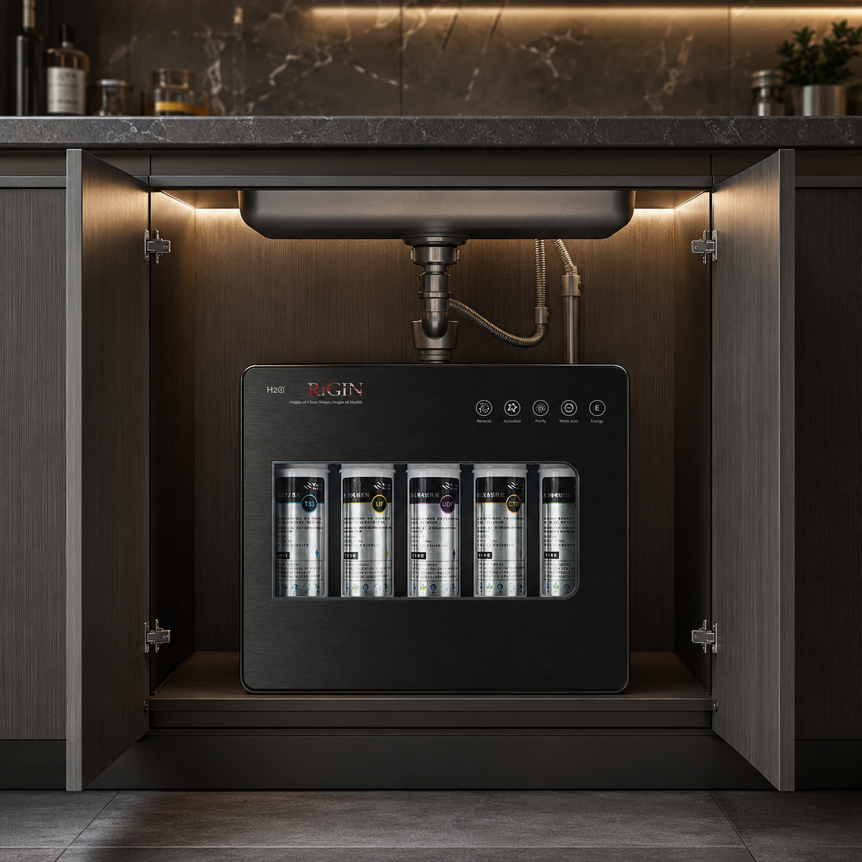 Cabinet or under-sink H2O Origin filter installation